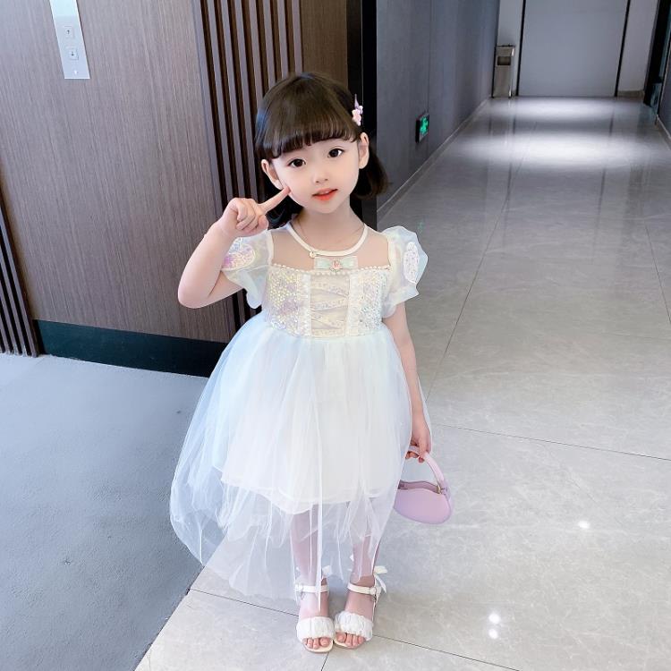 寶貝童裝女童夏裝連身裙夏季正韓女寶寶洋氣時髦亮片網紗公主裙兒童女孩夏-細節圖2