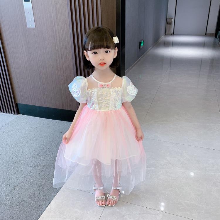 寶貝童裝女童夏裝連身裙夏季正韓女寶寶洋氣時髦亮片網紗公主裙兒童女孩夏-細節圖3