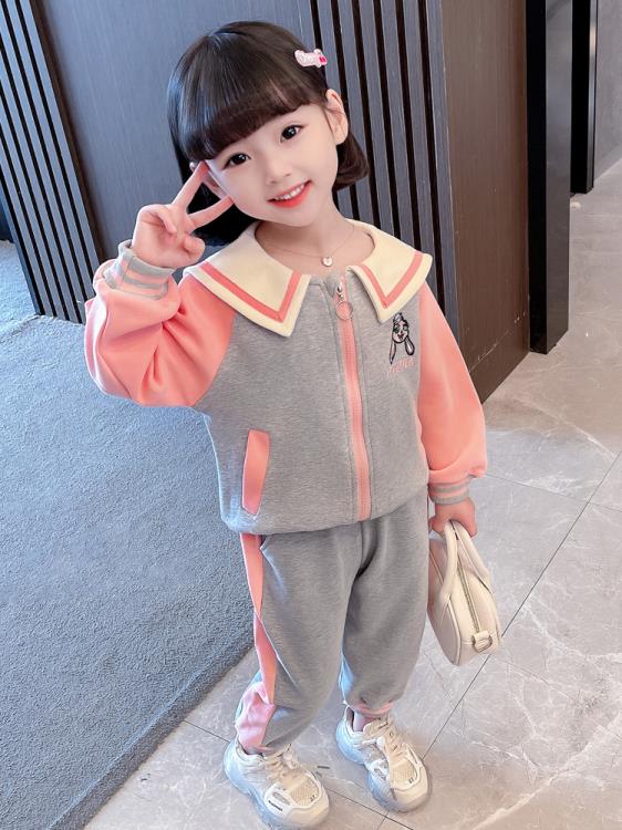 寶貝童裝女童春裝套裝春季正韓洋氣時髦女寶寶長袖卡通外套兒童休閒褲春款-細節圖2