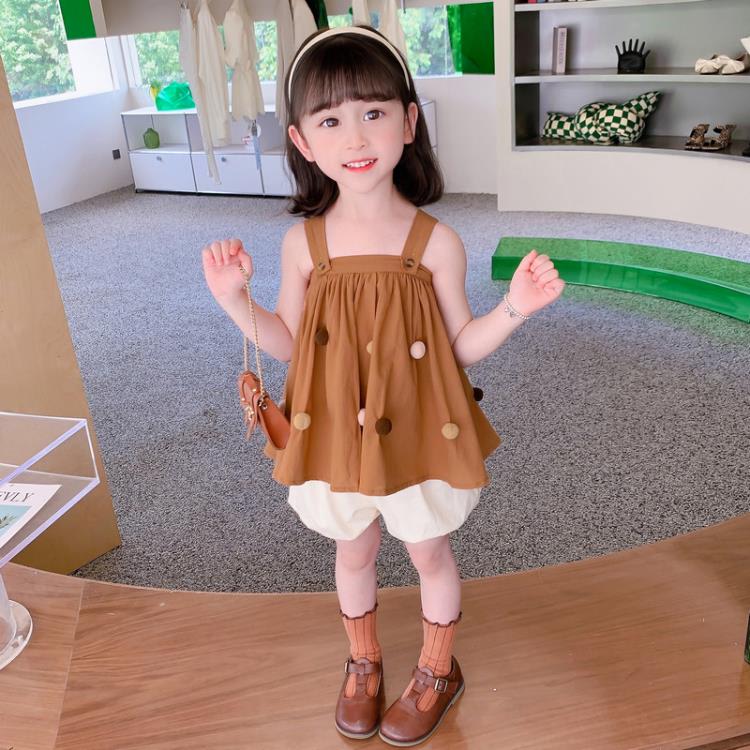 寶貝童裝女童夏裝套裝女寶寶夏季正韓洋氣時髦2吊帶裙兒童背帶裙夏款裙子洋裝3-細節圖2