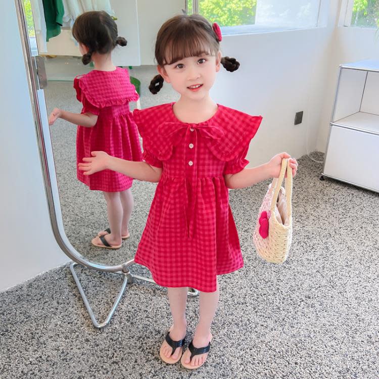 寶貝童裝女童夏裝連身裙女寶寶夏季正韓洋氣時髦娃娃領披肩短袖裙子洋裝兒童夏-細節圖2