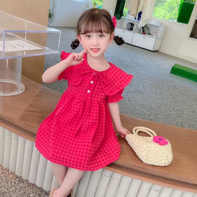 寶貝童裝女童夏裝連身裙女寶寶夏季正韓洋氣時髦娃娃領披肩短袖裙子洋裝兒童夏-細節圖4