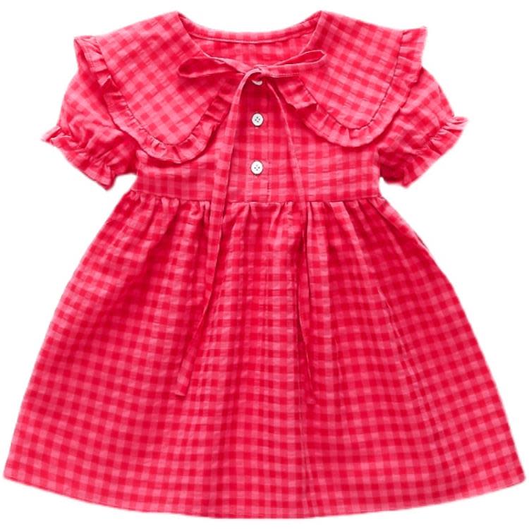 寶貝童裝女童夏裝連身裙女寶寶夏季正韓洋氣時髦娃娃領披肩短袖裙子洋裝兒童夏-細節圖5