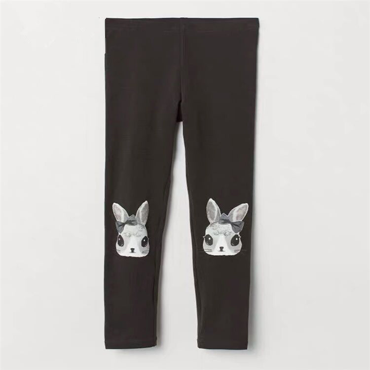 寶貝童裝女童薄款黑色打底褲潮童裝春秋兒童貓咪長褲女孩彈力修身外穿褲子-細節圖4