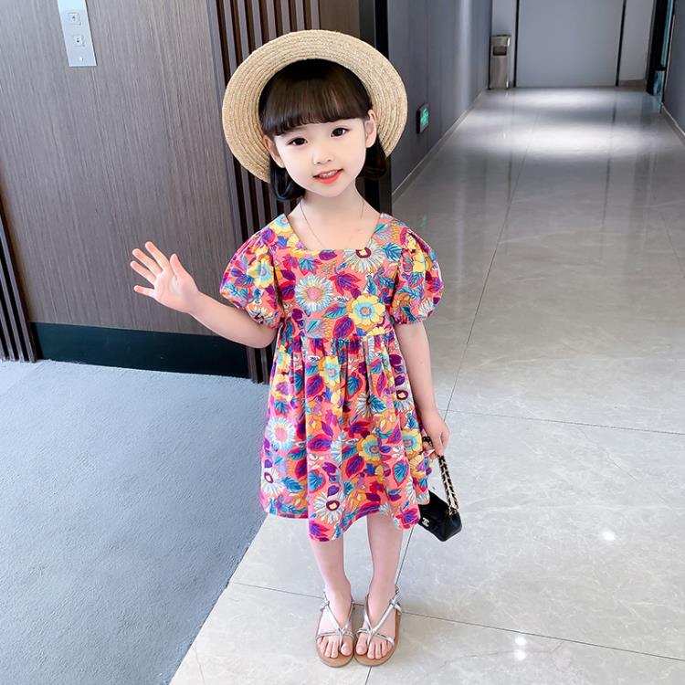 寶貝童裝女童夏裝連身裙女寶寶夏季正韓洋氣時髦碎花泡泡袖2兒童裙子洋裝夏款3-細節圖2