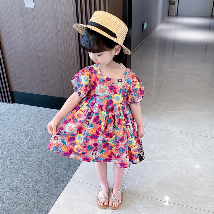 寶貝童裝女童夏裝連身裙女寶寶夏季正韓洋氣時髦碎花泡泡袖2兒童裙子洋裝夏款3-細節圖3