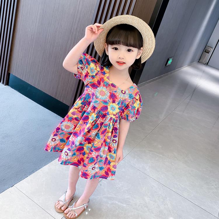 寶貝童裝女童夏裝連身裙女寶寶夏季正韓洋氣時髦碎花泡泡袖2兒童裙子洋裝夏款3-細節圖4