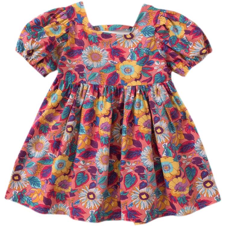 寶貝童裝女童夏裝連身裙女寶寶夏季正韓洋氣時髦碎花泡泡袖2兒童裙子洋裝夏款3-細節圖5