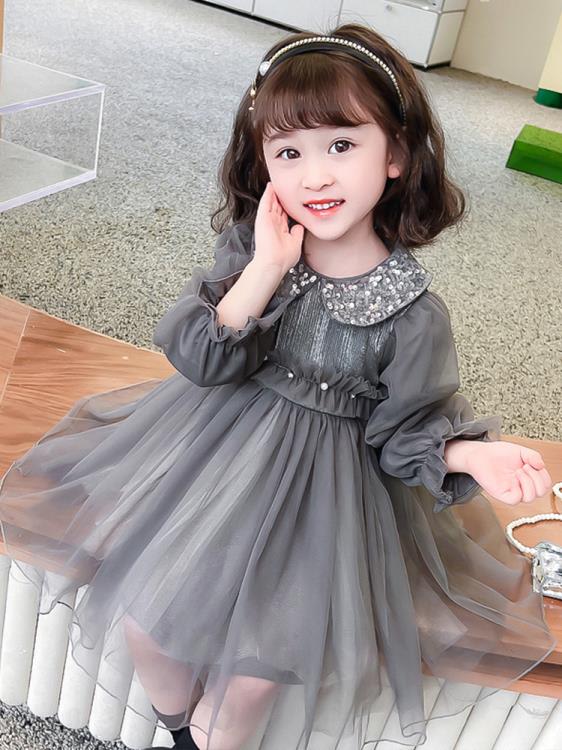 寶貝童裝Next balaba女童連身裙2023春秋新款兒童洋氣亮片時髦網紗連身裙-細節圖2