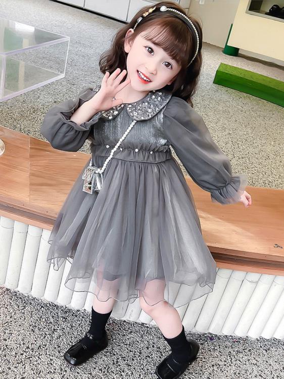 寶貝童裝Next balaba女童連身裙2023春秋新款兒童洋氣亮片時髦網紗連身裙-細節圖5