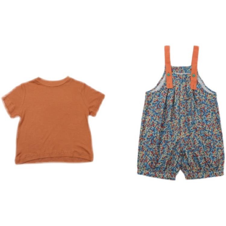 寶貝童裝女童夏裝套裝網紅寶寶夏季韓范洋氣時髦2短袖碎花背帶褲兒童3夏款-細節圖5