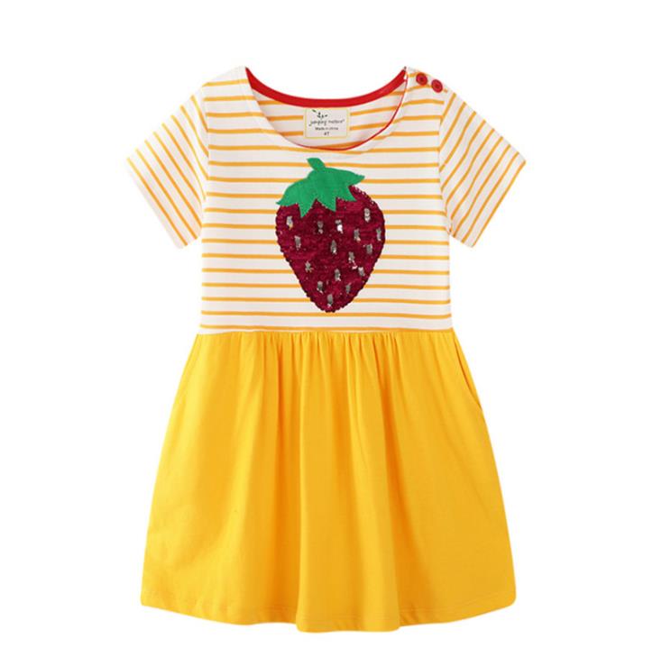 寶貝童裝卡通草莓童裙夏季童裝女童1-6歲連身裙寶寶短袖t恤裙兒童公主裙潮-細節圖5