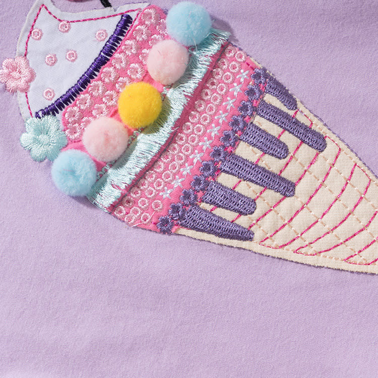 寶貝童裝女童純棉短袖T恤夏季童裝寶寶洋氣卡通冰淇淋紫色休閒荷葉邊半袖-細節圖4