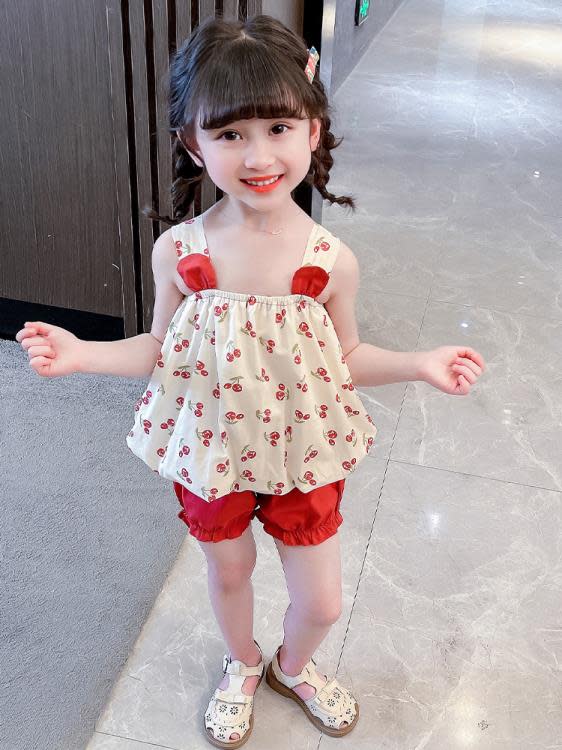 寶貝童裝女童套裝夏款兒童夏季吊帶二件套女寶寶洋氣時髦夏裝2小女孩衣服3-細節圖2