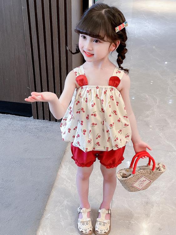 寶貝童裝女童套裝夏款兒童夏季吊帶二件套女寶寶洋氣時髦夏裝2小女孩衣服3-細節圖3