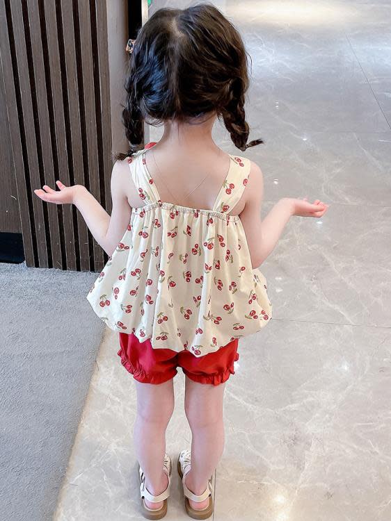 寶貝童裝女童套裝夏款兒童夏季吊帶二件套女寶寶洋氣時髦夏裝2小女孩衣服3-細節圖4