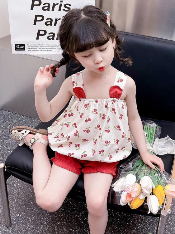 寶貝童裝女童套裝夏款兒童夏季吊帶二件套女寶寶洋氣時髦夏裝2小女孩衣服3-細節圖5