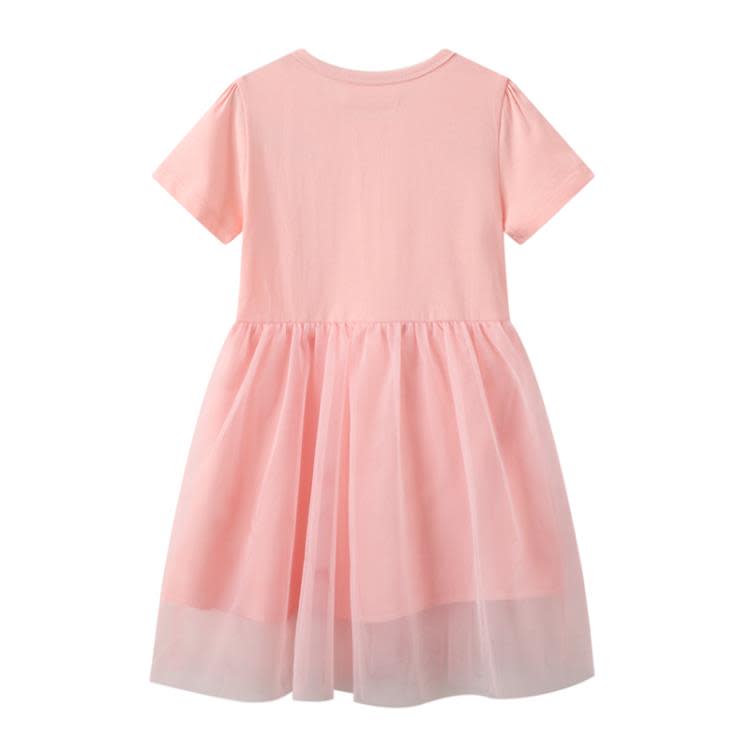 寶貝童裝品牌童裝兒童裙子洋裝女童粉紅針織連身裙嬰兒短袖裙寶寶洋氣紗裙女孩-細節圖2
