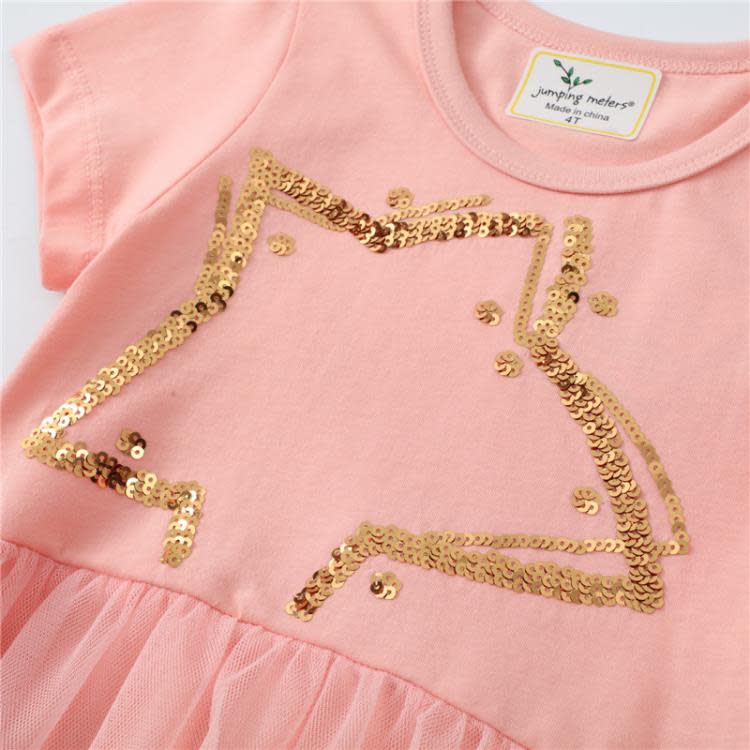 寶貝童裝品牌童裝兒童裙子洋裝女童粉紅針織連身裙嬰兒短袖裙寶寶洋氣紗裙女孩-細節圖4