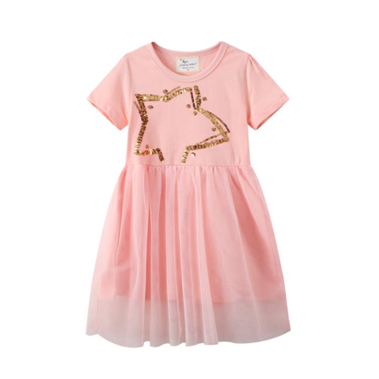 寶貝童裝品牌童裝兒童裙子洋裝女童粉紅針織連身裙嬰兒短袖裙寶寶洋氣紗裙女孩-細節圖5