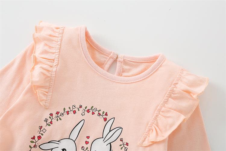 寶貝童裝2022新款女童套裝卡通兔子兒童純棉長袖t恤長褲二件套小寶寶衣服-細節圖3