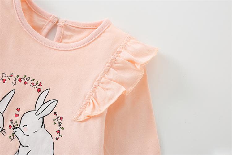 寶貝童裝2022新款女童套裝卡通兔子兒童純棉長袖t恤長褲二件套小寶寶衣服-細節圖4