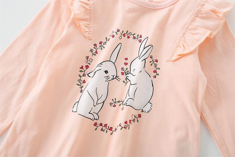 寶貝童裝2022新款女童套裝卡通兔子兒童純棉長袖t恤長褲二件套小寶寶衣服-細節圖5