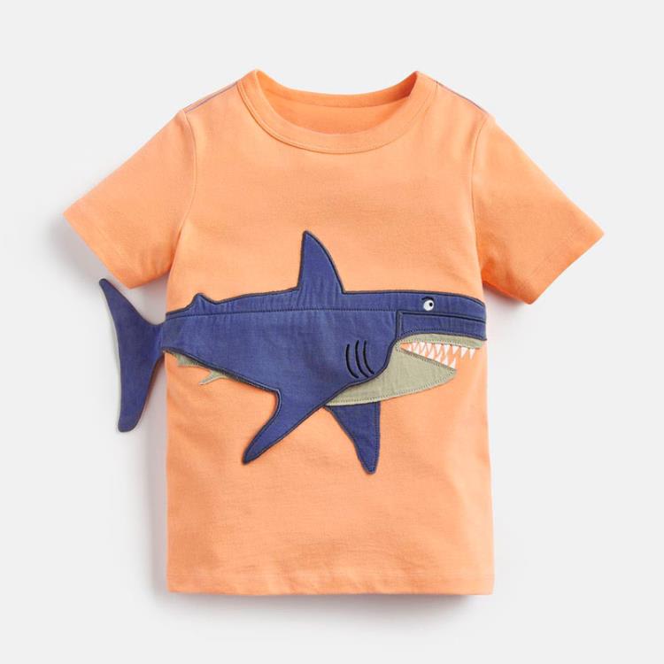 寶貝童裝卡通鯊魚男童半袖夏季外貿童裝兒童短袖t恤寶寶可愛打底衫小男孩-細節圖3