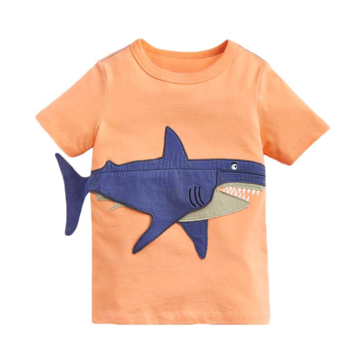 寶貝童裝卡通鯊魚男童半袖夏季外貿童裝兒童短袖t恤寶寶可愛打底衫小男孩-細節圖4