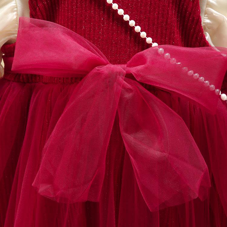 寶貝童裝巴-拉巴-拉女童紅色連身裙紗裙女寶新年拜年服寶寶加厚春秋裝公主-細節圖4