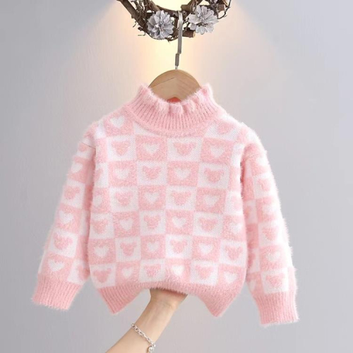 寶貝童裝女童毛衣針織衫2022冬季新款加絨加厚水貂絨兒童打底衫中小童上衣