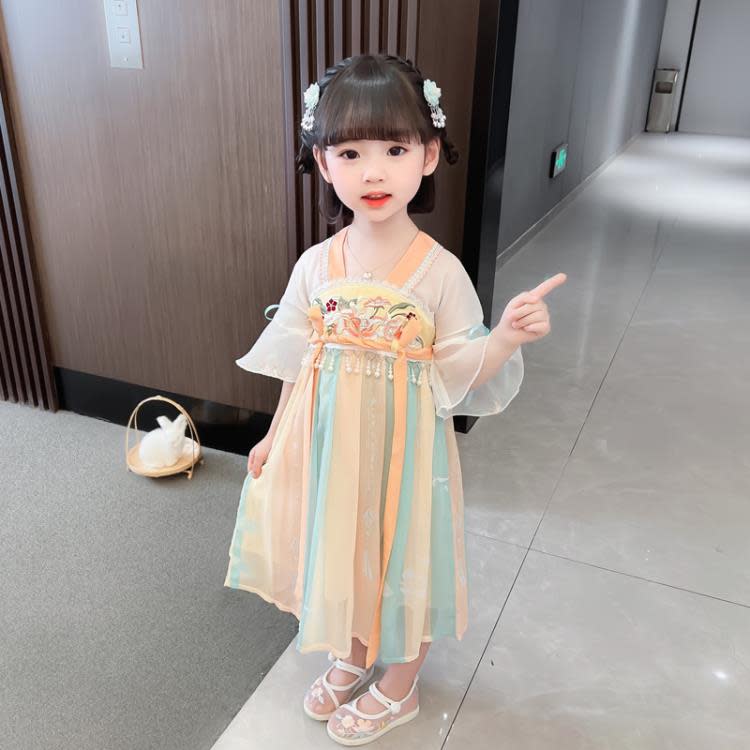 寶貝童裝漢服女童夏季連身裙女寶寶夏裝中國風古裝襦裙兒童夏款裙子洋裝公主裙-細節圖2