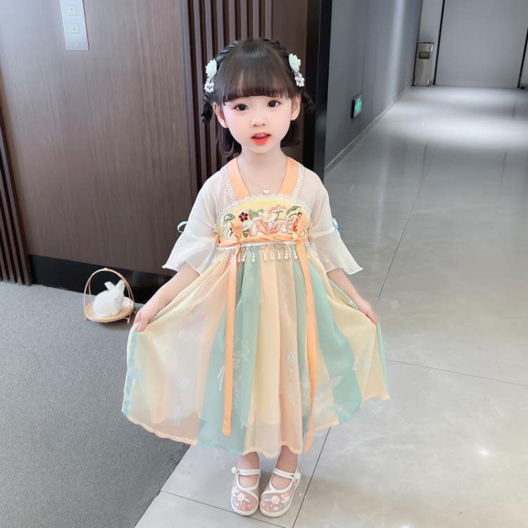 寶貝童裝漢服女童夏季連身裙女寶寶夏裝中國風古裝襦裙兒童夏款裙子洋裝公主裙-細節圖3