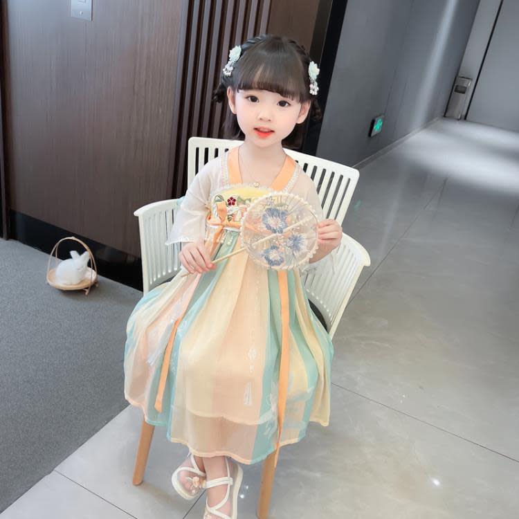 寶貝童裝漢服女童夏季連身裙女寶寶夏裝中國風古裝襦裙兒童夏款裙子洋裝公主裙-細節圖4