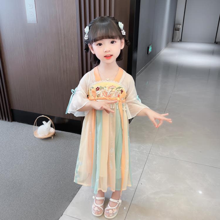 寶貝童裝漢服女童夏季連身裙女寶寶夏裝中國風古裝襦裙兒童夏款裙子洋裝公主裙-細節圖5