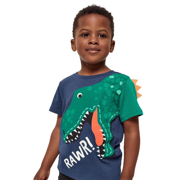 寶貝童裝卡通恐龍男童上衣夏季童裝兒童短袖t恤中小童1-6歲寶寶純棉打底衫-細節圖4