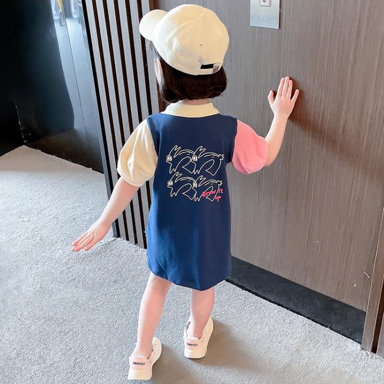 寶貝童裝女童夏裝Polo衫夏季正韓女寶寶洋氣時髦2連身裙兒童女孩裙子洋裝3夏款-細節圖2
