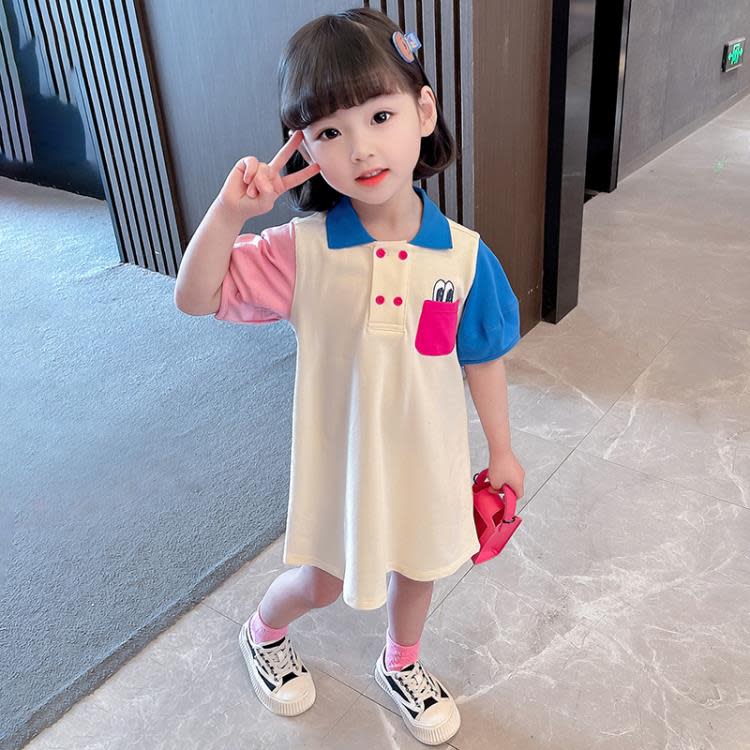 寶貝童裝女童夏裝Polo衫夏季正韓女寶寶洋氣時髦2連身裙兒童女孩裙子洋裝3夏款-細節圖3