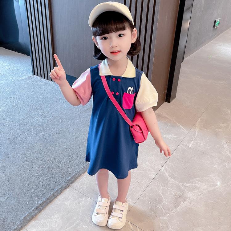 寶貝童裝女童夏裝Polo衫夏季正韓女寶寶洋氣時髦2連身裙兒童女孩裙子洋裝3夏款-細節圖4