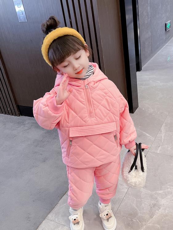 寶貝童裝2022冬季新款女童冬裝棉服套裝正韓洋氣時髦女寶寶加棉加厚二件套-細節圖2