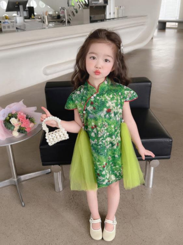寶貝童裝女童旗袍夏款連身裙女寶寶洋氣時髦夏裝2兒童夏季中國風復古裙子洋裝3