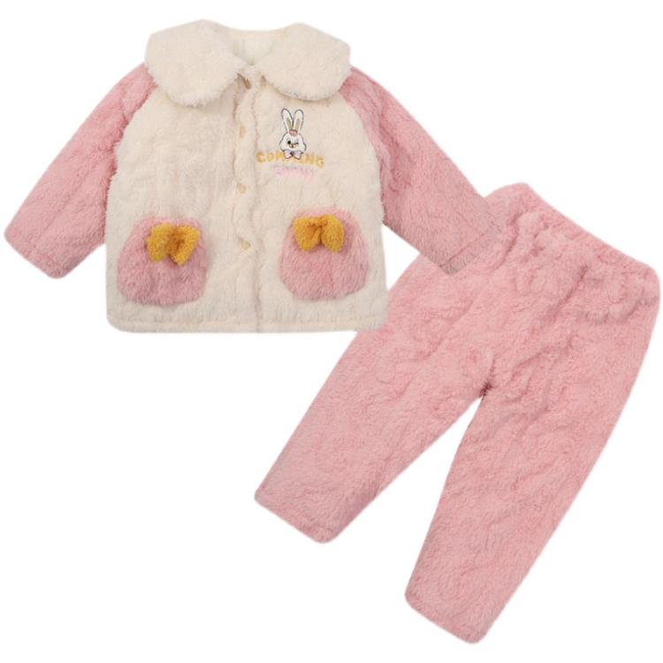 寶貝童裝女童加絨加厚睡衣套裝冬季寶寶洋氣時髦珊瑚絨夾棉家居服兒童冬裝-細節圖5