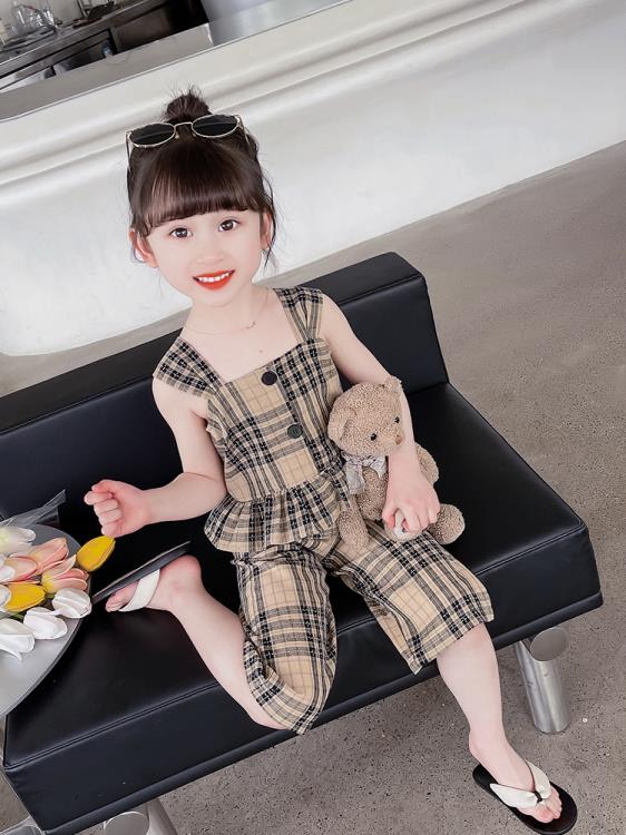 寶貝童裝女童夏裝新款寶寶夏款套裝兒童夏季洋氣時髦衣服格子吊帶二件套潮-細節圖4