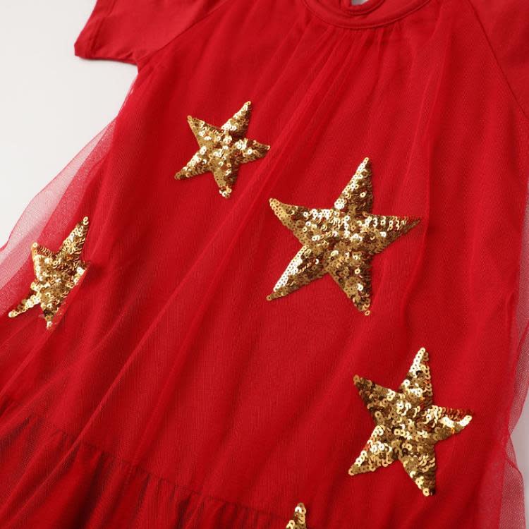 寶貝童裝外貿女童連身裙夏季小童裝兒童紗裙寶寶紅色短袖公主裙女孩ａ字裙-細節圖4