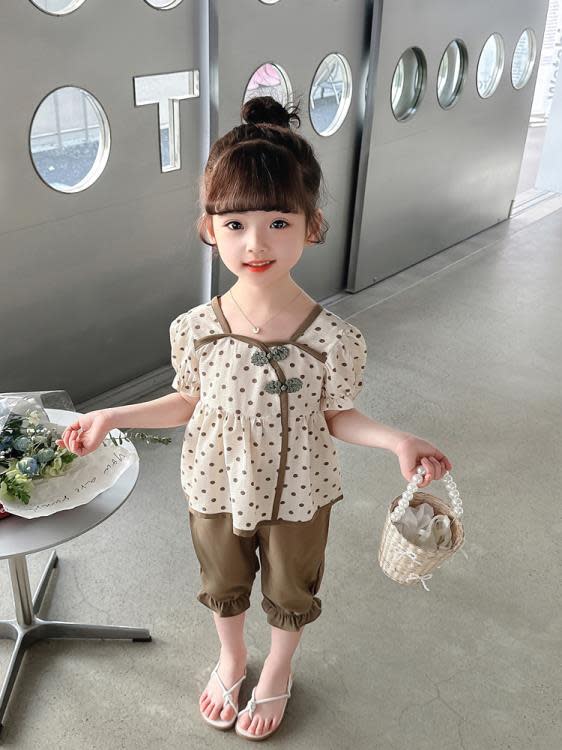 寶貝童裝女童夏季套裝兒童夏款中國風短袖復古二件套2女寶寶洋氣時髦夏裝3-細節圖4