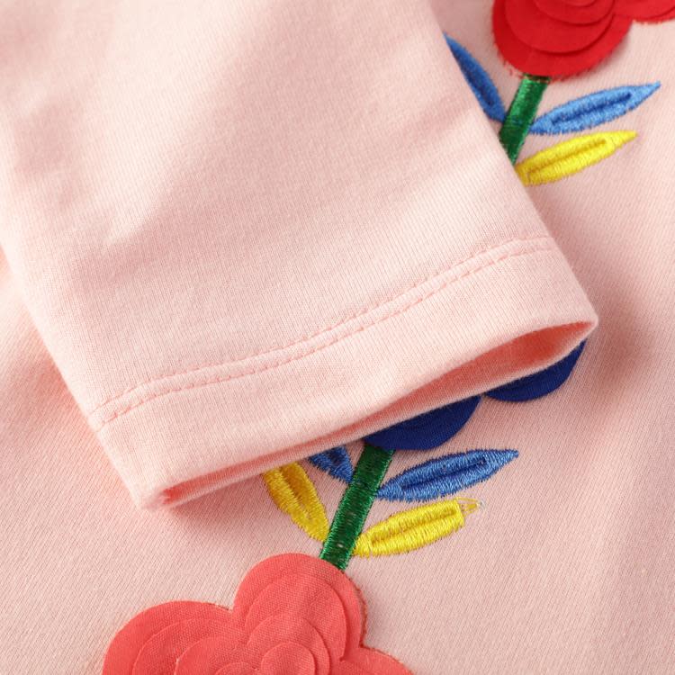 寶貝童裝2019秋季小童裝女童套裝粉紅花朵兒童柔軟舒適純棉長袖ｔ恤外出服-細節圖3