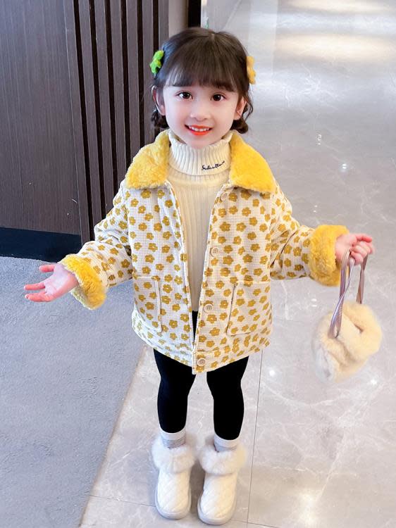 寶貝童裝2022冬季新款正韓女童冬裝加絨外套洋氣時髦女寶寶2冬款加厚上衣3-細節圖2