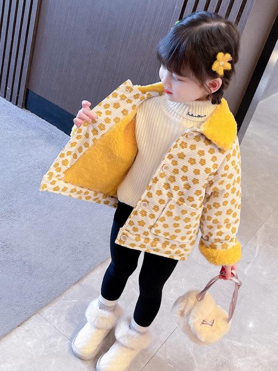 寶貝童裝2022冬季新款正韓女童冬裝加絨外套洋氣時髦女寶寶2冬款加厚上衣3-細節圖5