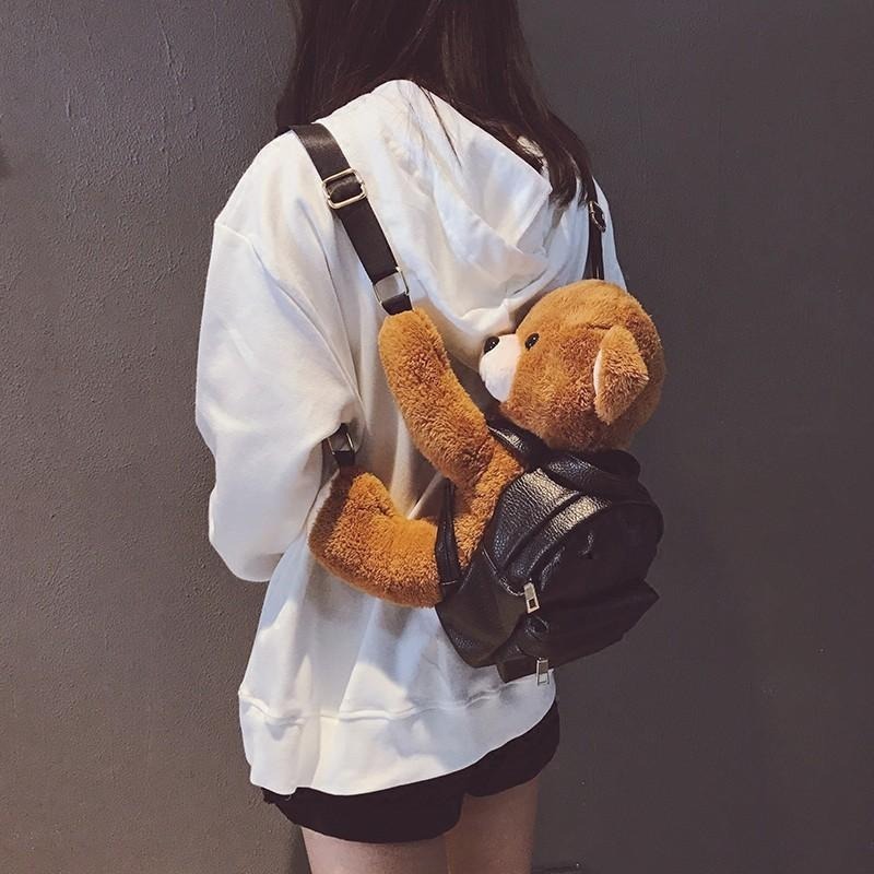 【貓毛草】泰迪熊造型束縛PLAY包 悲傷那麼大 韓版動物形學院毛絨小熊背包 後背包 造型背包-細節圖2