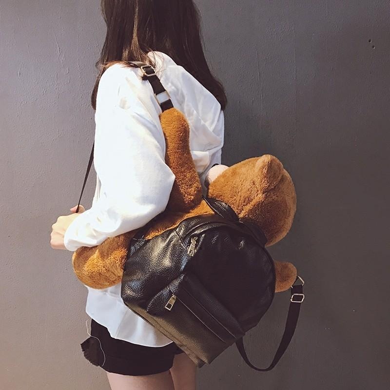 【貓毛草】泰迪熊造型束縛PLAY包 悲傷那麼大 韓版動物形學院毛絨小熊背包 後背包 造型背包-細節圖3